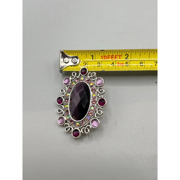 Signed MONET Pin Brooch Purple Tones Faceted Cabochons Silver Tone Setting - Picture 12 of 12